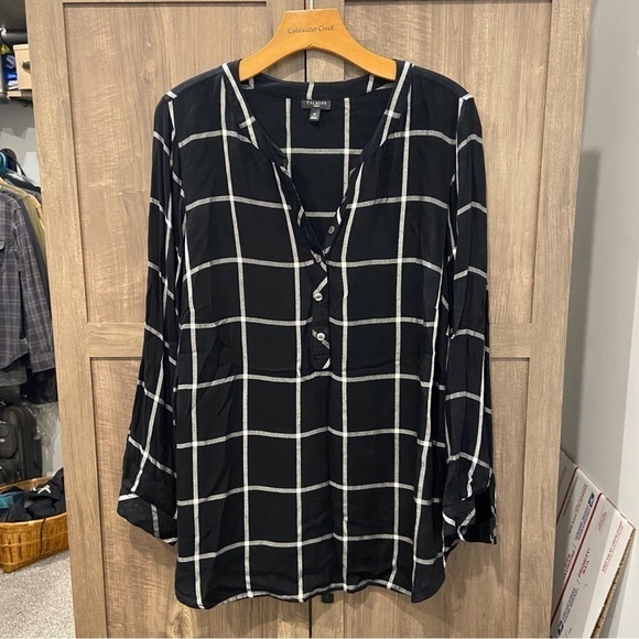 Talbots Woman 1X Popover Top Shirt 1/2 button down Long Sleeve Black - Picture 1 of 11